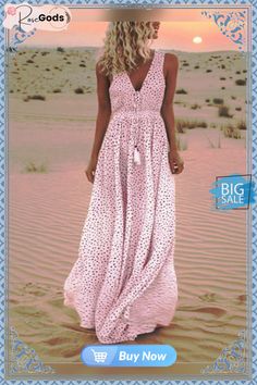 Women's Swing Dress Maxi Long Dress White Blue Blushing Pink Beige Sleeveless Polka Dot V Neck Hot White Dresses Pink V-neck Sleeveless Dress For Beach Season, Spring Polka Dot Sundress For Vacation, Polka Dot Sundress For Spring Vacation, Spring Polka Dot Sundress Maxi Dress, Polka Dot Summer Beach Dress, Summer Polka Dot Sundress Maxi Dress, Polka Dot Summer Sundress Maxi Dress, Polka Dot V-neck Maxi Dress For Summer, Sleeveless Polka Dot Maxi Dress For Summer