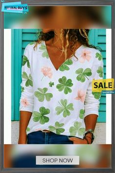 Women's T Shirt Tee Pink Purple Green Graphic Floral Print Long Sleeve Holiday Weekend Basic St. Patrick's Day V Neck Regular Floral Painting S Purple Blush, Graphic Floral, Holiday Weekend, Casual T Shirt, Basic Tops, Floral Shirt, Purple Green, Long Sleeve Casual, Floral Painting