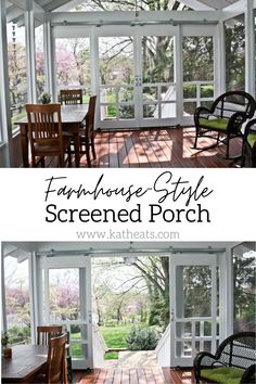 the screened porch is clean and ready to be used as a dining room or living area