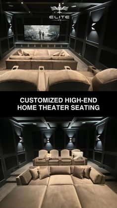 Custom Home Theater Seating Home Theater Kitchen, Media Room Layout, Home Movie Theater Room, House Folder, Luxury Home Cinema, Home Cinema Room Ideas, Theater Room Ideas, Home Theatre Seating, Cinema House