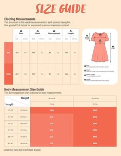 the size guide for women's dress sizes and measurements, with information about how to measure