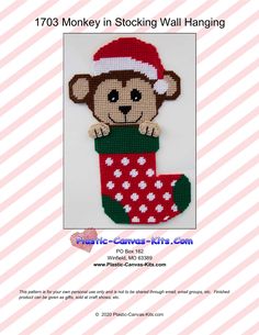 a sock with a monkey on it is shown in the shape of a christmas stocking