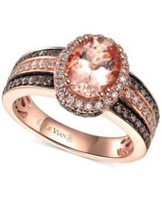 Peach Morganite (1-1/3 ct.-t.w.) & Diamond (5/8 ct. t.w.) Ring in 14k Rose Gold | macys.com Levian Jewelry, Chocolate Diamond, The Bling Ring, Peach Morganite, Chocolate Diamonds, Le Vian, Gold Ring Designs, Bling Rings, Mellow Yellow