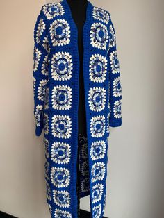 The style is customizable  This Long cardigan is for you . If you like it choose your size :) Crochet Long Cardigan, Square Sweater, Oversize Cardigan, Granny Square Sweater, Cardigan Knitted, Gilet Long, Patchwork Jacket, Cardigan Long, Gift For Mother