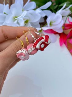 Earrings are sterling silver! Please note: polymer clay charms are durable, but still need to be handled with care (: These clay charms are hand made and are not perfect! They may vary from the one in the picture but still just as cute! Colors may not be the exact same shade as the photo due to the lighting. All charms are individually packaged and shipped in a padded envelope to avoid any damage! WARNING: This item is NOT EDIBLE and NOT A TOY. Please keep this item away from small children unde Dangle Polymer Clay Jewelry For Birthday, Gift Polymer Clay Earrings, Unique Polymer Clay Earrings For Gift, Pink Polymer Clay Birthday Earrings, Unique Polymer Clay Earrings For Gifts, Pink Polymer Clay Earrings For Birthday, Birthday Dangle Earrings Made Of Polymer Clay, Handmade Polymer Clay Earrings For Birthday, Birthday Polymer Clay Dangle Earrings