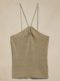 We opted for a body-hugging compact knit for this sleek tank top, employing a broken ribbed stitch to add luxurious texture.  Here, we designed the neckline so you can wear the keyhole centered at the front, or offset with both straps over the shoulder for an asymmetrical look.  Fitted.  One-shoulder straps.  Straight hem.  Fitted.  Sleeveless.  Hip length.  Model: Size S, 5'10" (178cm). Top Banana, Hip Length, Twine, Shoulder Straps, Banana Republic, Sleek, Style Inspiration, Man Shop, Tank Top