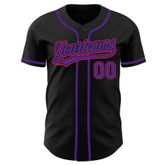 Custom Black Purple-Hot Pink Authentic Baseball Jersey Baseball Gear, Custom Baseball Jersey, Blue Football, Blue Jersey, Black Jersey, Intricate Embroidery, Number 3, Sleeveless Crop Top, Baseball Shirts