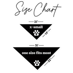 the size chart for a dog's collar is shown in black and white with an image of a paw on it