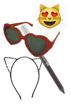 a pair of heart shaped glasses with a cat's head and sunglasses on top