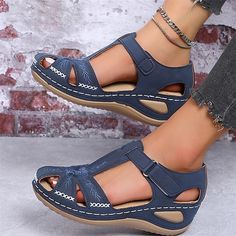 Category:Sandals; Upper Materials:Faux Leather; Embellishment:Embroidery; Season:Summer; Heel Type:Wedge Heel; Gender:Women's; Toe Shape:Round Toe; Style:Casual,Elegant,Minimalism; Heel Height(inch):3-4; Outsole Materials:PU; Occasion:Beach,Outdoor,Daily; Closure Type:Magic Tape; Pattern:Solid Color; Listing Date:03/21/2023; Production mode:External procurement; 2024 Trends:Wedge Sandals,Platform Sandals; Foot Length:; Foot Width:; SizeChart1_ID:2:179956; Size chart date source:Provided by Suppl Peep Toe Wedge Sandals, Sandal Platform, Sport Sandals, Platform Wedge Sandals, Casual Sandals, Women's Sandals, Blue Shoes, Platform Wedges, Platform Shoes