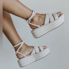 New Without Tags. Never Worn. Size 39. See Photos Of Label That Is Crossed Out With Sharpie. Free People Sandals, Black Huarache, Cork Footbed Sandals, White Platform Sandals, Wooden Clogs, Wrap Sandals, Flatform Sandals, Footbed Sandals, Pink Sandals