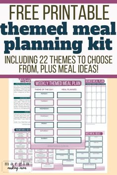 a meal planner with the text free printable menus, including 2 themes to choose from