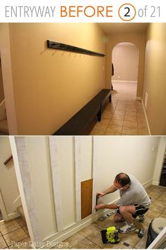 a man is painting the walls in his house and then he has to fix it