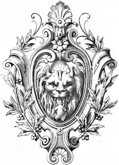 an ornate frame with a lion's head in it