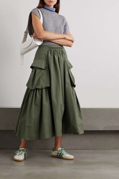 Chic Cotton Gathered Skirt, Utility Cotton Cargo Skirt, Chic Cotton Mini Cargo Skirt, Voluminous Cotton Gathered Skirt, Syari Dress, Cargo Skirt Runway, Designer Skirt, Printed Blouses, Designer Skirts