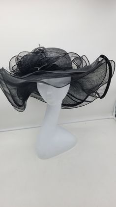 Beautiful large black  sinamay Hat. Very light weight Sinamay for all occasions- Bridesmaids Hat Kentucky Derby Cocktail Party Tea Party Guest Easter and so on. - Ready to ship - Fast Shipping - Free Shipping - Group discount available - Customize by adding different color flowers and or feathers Check my store for for styles and colors.  Hatsandpearls.etsy.com Find more at my website for more styles: www.hatsandpearls.com  Reach out to me if you can't find what you are looking for.  I can make cake custom orders and help you style and match your outfit  Tag and share your pictures when you wear and style our hats.  Instagram: @hats_pearls Facebook: Hats Pearls Thank you for visiting! Black Costume Hats For Royal Ascot Party, Black Kentucky Derby Hat For Evening, Black Top Hat With Wide Brim For Evening, Black Evening Top Hat With Wide Brim, Black Wide Brim Top Hat For Evening, Black Cloche Fascinator For Party, Black Cloche Fascinator For Evening, Black Top Hat For Kentucky Derby Church Occasion, Black Wide Brim Fascinator For Royal Ascot