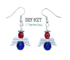 Beaded Jewelry Making, Beautiful Beaded Earring, Patriotic Earrings, Keychain Ideas, Patriotic Jewelry, Bead Keychain, July Ideas, Modern Jewellery Design, Angel Earrings