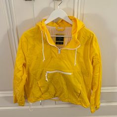 Super Adorable Traditional Yellow Raincoat. Perfect For Camp Or Everyday Use. Perfect Condition. Never Worn. Size Medium. Spring Yellow Outerwear With Drawstring Hood, Casual Yellow Outerwear With Drawstring Hood, Yellow Raincoat, Abercrombie And Fitch, Abercrombie & Fitch, Utility Jacket, Neon Yellow, Abercrombie Fitch, Rain Jacket