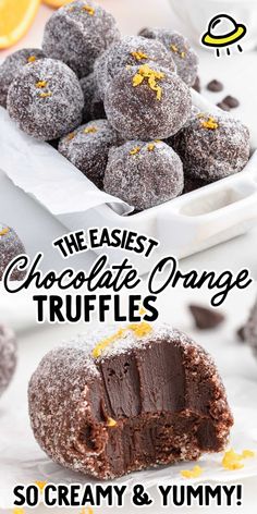 chocolate orange truffles on a plate with the title