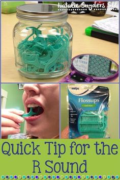 there is a collage of pictures with toothbrushes in it and the words quick tip for the r sound