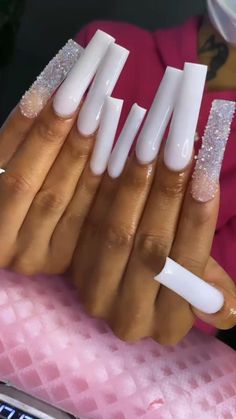 Nut White Nails With Rhinestones, Long Matte Acrylic Nails, Dip Powder Nails Long, Nail Ideas Long Square, Simple Square Acrylic Nails, Gel X Nails Square, Square Acrylic Nails Long, White Long Nails, Powder Acrylic Nails