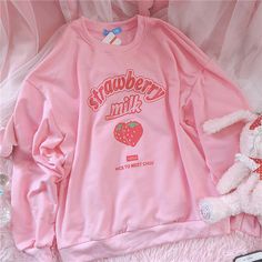 Pink Sweatshirts, Fairy Kei Fashion, Kawaii Sweatshirt, Japan Fashion Street, Velvet Sweatshirt, Kei Fashion, Letter Sweatshirt, Style Kawaii, Pink Things