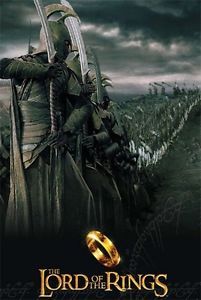 the lord of the rings movie poster with two men standing in front of an army