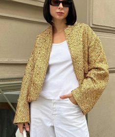 Sequin Coats, Stand Collar Coat, Ladies Short Jackets, Streetwear Chic, Button Decorations, Sequin Decor, Sequin Jacket, Collared Coat, Solid Clothes