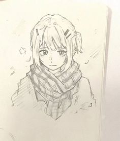 a drawing of an anime character wearing a scarf