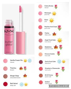 Nyx Lip Gloss Swatches, Nyx Butter Gloss Shades, Summer Lip Gloss, Butter Gloss Nyx Swatch, True Summer Lipstick Colors, Cool Tone Lipstick Colors, Cool Summer Lipstick Colors, Nyx Butter Gloss Bit Of Honey, Cool Summer Lipstick