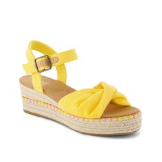 TOMS-Kinsley Wedge Sandal - Women's Strut like a diva in the Kinsley wedge sandal from Toms. A pure cotton upper in a two-piece silhouette, sustainable OrthoLite Eco X40 Hybrid footbed, espadrille-themed rope-covered midsole, and durable sole make this adjustable sandal versatile. Wedge Sandal, Wedge Sandals, The Struts, Pure Cotton, Diva, Womens Sandals, Espadrilles, Wedges, Two Piece