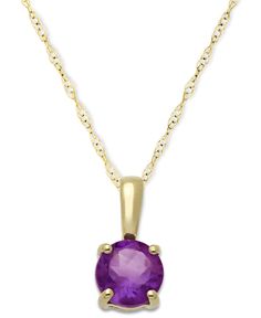 Simple and sophisticated style emanates from this stunning birthstone pendant collection in 14k gold. 14K gold or 14K white gold; varies by stone. Approximate length: 18". Approximate drop: 1/3". Macy's Yellow Gold Jewelry With Prong Setting, Elegant Birthstone Jewelry From Macy's, Fine Jewelry Amethyst In Yellow Gold, Fine Jewelry In Yellow Gold With Amethyst, Yellow Gold Amethyst Jewelry, Yellow Gold Amethyst Round Cut Jewelry, Yellow Gold Round Cut Amethyst Jewelry, Classic Yellow Gold Amethyst Jewelry, Macy's Elegant Birthstone Jewelry