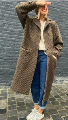 Plaid Winter Coat Outfit, Long Plaid Wool Coat, Jeans And Reebok Outfit, Checkered Trench Coat, Brown Houndstooth Coat Outfit, Quilt Coat Outfit, Long Plaid Jacket Outfit, Brown Plaid Coat Outfit, Plaid Wool Coat Outfit