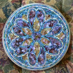 Art Glass Mosaic - Mandala Tapestry not grouted, nor backlit by ArtGlassMosaics Mosaic Tapestry, Mosaic Mandalas, Mosaic Mandala, Mosaic Tables, Mosaic Furniture, Glass Art Products, Mosaic Rocks, Mosaic Stepping Stones, Wall Mosaic