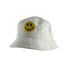 Show off your smiley disposition in style with this high quality patch on a comfortable bucket hat, featuring the classic smiley face design. Size: One Size.  Color: White.  Gender: male.  Age Group: adult. Adjustable Cotton Hat With Smiley Face, Casual Smiley Face Hat With Curved Brim, White Retro Adjustable Bucket Hat, Retro White Adjustable Bucket Hat, White 5-panel Casual Sun Hat, Casual White 5-panel Sun Hat, White Flat Brim Bucket Hat For Streetwear, White Adjustable Retro Bucket Hat, White Casual Sun Hat