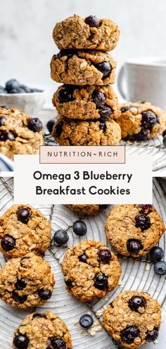 blueberry breakfast cookies stacked on top of each other with the words, nutrition - rich