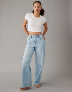 AE Strigid Curvy Super High-Waisted Baggy Straight Jean Outfit Inspo Casual, Curvy Jeans, American Eagle Jeans, Baggy Jeans, Fashion Wear, Fall Wardrobe, Women's Jeans, Cute Casual Outfits, Outfits For Teens