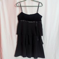 Deadstock With Tags New Nine West Black Velvet & Layered Chiffon Strappy Mini A-Line Dress - Empire Waist - Side Zipper Closure - Tie / Bow Accent - Lined Size: Women's 14 Measures About 37 Inches Long Shoulder To Hem - Straps Not Adjustable 100% Silk #Ninewest #Whimsygoth #Glam #Littleblackdress #Preppy Whimsygoth Whimsigoth Goth Glam Formal Party Dance Little Black Dress Preppy Y2k 00s Black Chiffon Mini Dress For Formal Occasions, Fitted Black Chiffon Dress With Ruffles, Layered Mini Dress, Dress Preppy, Goth Glam, Preppy Dresses, Party Dance, Empire Dress, Tie Bow