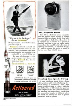 an old advertisement for the action brand featuring a man with a fishing rod and reel