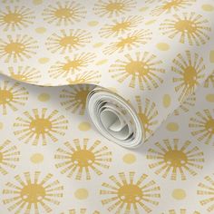 a yellow and white wallpaper with sunflowers on it's side,