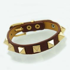 Leather Bracelet - Punk Style Gold Plated Stainless Steel Rivet Bracelet 4 Holes Adjustable Genuine Leather Bracelet Bangle For Men And Women GiftModel Number:3256801260028701 Punk Style Men, Bangle For Men, Punk Women, Genuine Leather Bracelet, Branded Belts, Punk Style, Bracelet Bangle, Cartier Love Bracelet, Punk Fashion