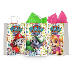 three bags with paw patrol characters on them