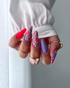 80 Worth Copying Summer Nail Designs for 2022 - MorningKo Matte Nails Summer, Grapefruit Nails, Fruit Nail Designs, Food Nails, Cute Summer Nail Designs, Summer Gel Nails, Retro Nails, Summer Nail Designs, Nails Now