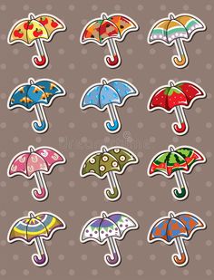 six different colored umbrellas stickers on a gray background royalty free stock photo, images and