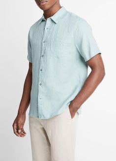 Made from cooling linen, our classic-fit short-sleeve shirt is a luxurious warm-weather staple. Buy Linen, Linen Short, Workout Shorts, Warm Weather, Short Sleeve Shirt, Our Wedding, Sleeve Shirt, 50 %, Button Down Shirt