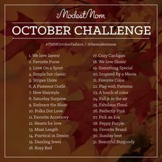 Ootd Challenge, October Trends, Modesty Quotes, Photography Challenges, October Style, Wardrobe Challenge, Fashion Challenge, October Fashion