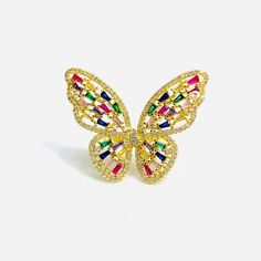 Golden Butterfly Ring Size: Adjustable Material: Cubic Zirconia Main Color: Gold Multicolor Open Ring For Party, Multicolor Party Ring Jewelry, Multicolor Open Crystal Ring, Golden Butterfly, Butterfly Ring, Online Jewelry Store, Main Colors, Cubic Zirconia, Handmade Jewelry