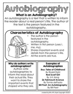 an autobiography worksheet with the words and pictures below it,