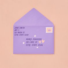 a purple envelope with a crown on it