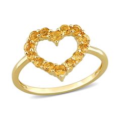 Make your romantic taste known when you wear this delightful yellow citrine outline heart ring in 10K gold. Fashioned in warm 10K gold Golden yellow citrines line this classic open heart design. Lovely worn alone or styled with your other favorite rings. Open Heart Ring, Chic Rings, Gold Rings Jewelry, Peoples Jewellers, Yellow Citrine, Citrine Stone, Citrine Gemstone, Stone Engagement Rings, Open Heart